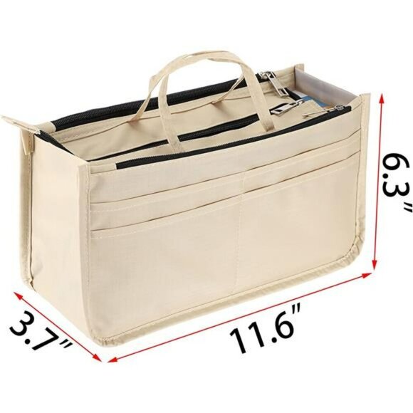 BTSKY Purse Organizer Insert Tote Bag High Capacity 13 Pocket Handbag Beige - Picture 3 of 8